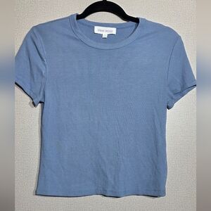 Pink Rose Light Blue Ribbed Short Sleeve Top